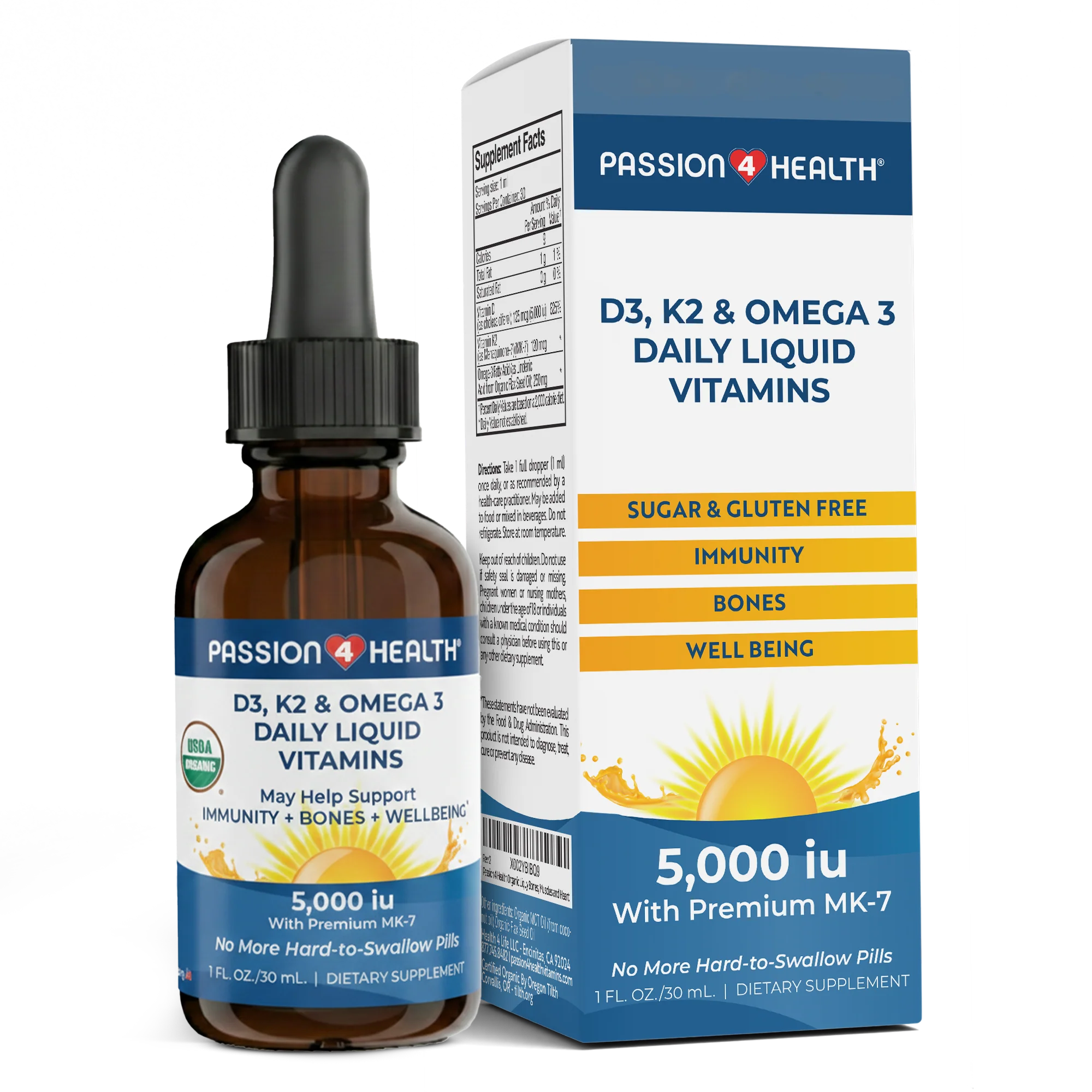 D3, K2 & Omega-3 Daily Liquid Vitamins