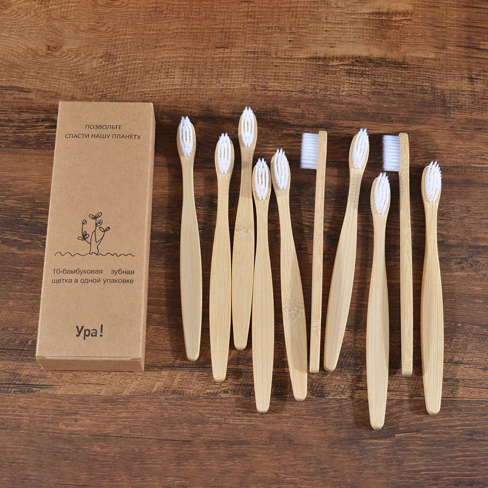 10Pcs Colorful Toothbrush Natural Bamboo Tooth Brush Sets Soft Bristle Charcoal Teeth Eco Bamboo Toothbrushes Dental Oral Care